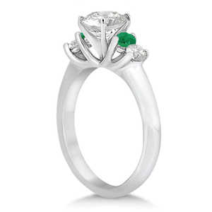 14K White Gold Fine <b>Jewelry</b> <b>Set</b> Five Stone Diamond and Emerald <b>Bridal</b> Ring (0.98ct) - Product Image 5