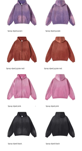 Sweat à capuche zippé pour homme, coupe droite, épaules tombantes, effet délavé à l'acide, imprimé numérique ODM, polyester/coton - Product Image 2