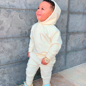 Survêtements en polaire imprimés avec logo personnalisé pour garçons ensembles de sweats à capuche d'hiver pour petits enfants avec motif solide col à capuche - Product Image 2