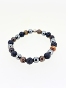 กำไลลูกปัดหินลาวาและตาเสือทำจากเงินแท้925แท้สีดำแร่เฮมาไทต์ธรรมชาติหินลาวาและพลอยตาเสือสำหรับงานแต่งงานของผู้หญิงโอกาสในปาร์ตี้ - Product Image 2