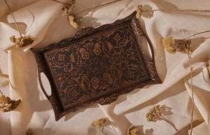 Plateau de service en cuivre écologique, motifs faits à la main, finition nickel, qualité commerciale, imperméable, durable, pour café et thé, six personnes - Product Image 3