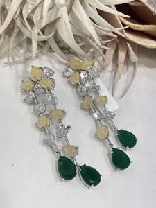 Pendientes de piedra semipreciosa de latón brillante, accesorios elegantes de moda para mujeres y niñas para fiestas, bodas, gran idea de regalo - Product Image 2