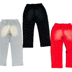 Nuevo personalizado 100% algodón sol desteñido lavado ácido bordado jogging Flare pantalones de chándal hombres todo estampado rhinestone pantalones de chándal hombre - Product Image 5