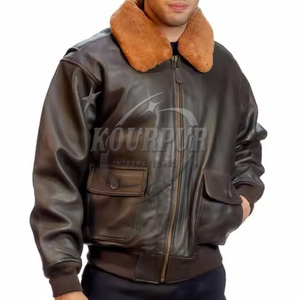 Vente en gros Veste en cuir de mouton véritable à col montant de haute qualité pour hommes Fermeture à glissière en peau de vache d'hiver - Product Image 1