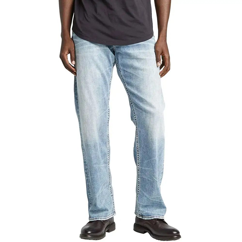 Celana Jeans Lurus pria, bawahan kain bernafas 2024