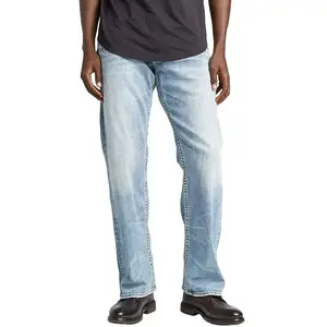 Мужские повседневные джинсы прямые брюки из дышащей ткани с камнем 2024