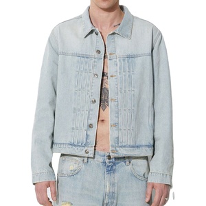Veste en jean longue et fine pour homme de haute qualité, respirante, avec logo avant enduit, design tendance style urbain - Product Image 1