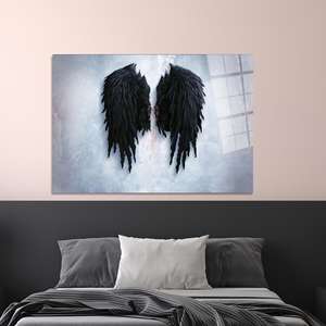 Toile imprimée : Décoration moderne d'ange avec des ailes noires abstraites, ART SUR VERRE TÉRMÉRISÉ - Product Image 1