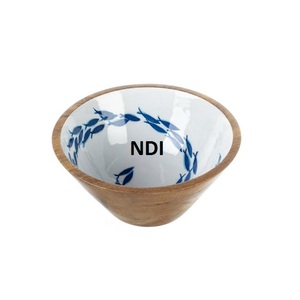 Fruit And Vegetable Salad Soup Serving Wooden Bowl <b>Table</b> Top Decor Enamel Finishing Round Deep Food Serving Bowl - Product Image 5