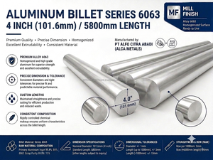 Billette d'aluminium de haute qualité 6063-T5 / T6, diamètre 4 pouces, alliage pour usage industriel - Product Image 4