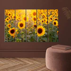 ภาพพิมพ์บนผ้าใบลายทุ่งทานตะวันอันงดงาม ภาพพิมพ์ตกแต่งวันหยุดสไตล์โมเดิร์น 5P: ห่อหุ้มอย่างดี - Product Image 1