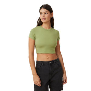 Grande taille respirant femmes 100% coton blanc ajusté haut court à vendre femmes décontracté recadrée t-shirts avec O cou - Product Image 2