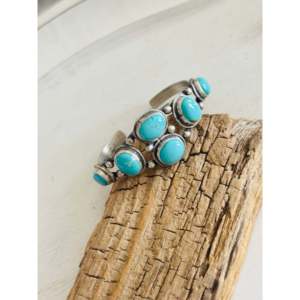 Bobby Johnson Kingman Fashion <b>Cuff</b> <b>Bracelet</b> Turquoise & Sterling <b>Silver</b> Cluster Design - Product Image 3