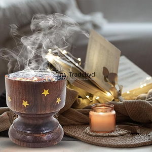 Difusor de incienso árabe de quemador Bakhoor de madera natural elegante Tradebyd para espiritual y relajación - Product Image 1