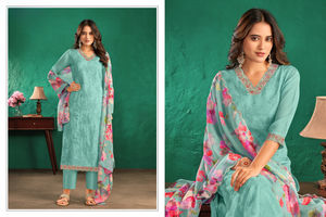 Dhwaja Export Everyday Indian & Pakistani Organza Tabby bordado secado rápido todas las estaciones Kurti Santoon pantalón Dupatta para fiestas - Product Image 4