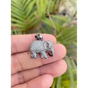 Pendentif éléphant en argent 925 avec placage rhodium, bijou pendentif orné de diamants et d'opales, style religieux, idéal pour les cadeaux - Product Image 1