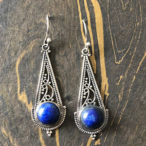 Boucles d'oreilles pendantes et créoles religieuses vintage, 6,6 grammes, avec pierres en Lapis Lazuli, Quartz, Turquoise, Perle et Améthyste, pour les fêtes - Product Image 1