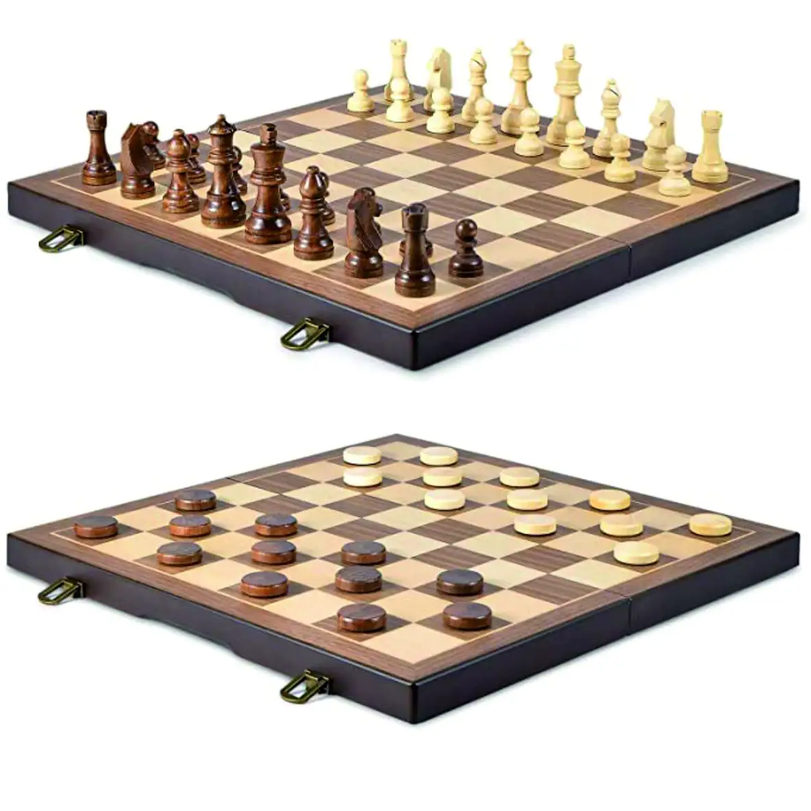 Новейший дизайн, 15-дюймовый деревянный магнитный Шахматный набор, складные шахматы с шашками и элементами, естественная полированная игра для взрослых
