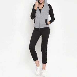 <b>Top</b> Trending <b>Women's</b> <b>Zip</b>-Up Two-Piece Tracksuit Set Latest Fashionable Solid Pattern 100% Cotton for Winter for Winter on Sale - Product Image 3