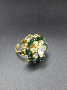 Anillo de cóctel de lujo hecho a mano con flor nano, chapado en oro de 18 quilates y plata de ley 925, joyería nupcial india - Product Image 2