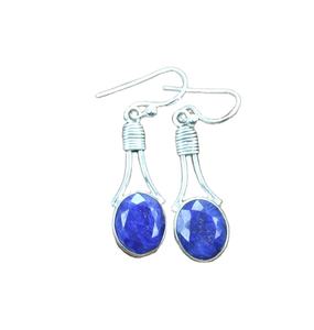 Perles de Lapis Lazuli naturel en argent Sterling 92.5 à facettes ovales pendant bleu mode boucle d'oreille de luxe pierre précieuse vente en gros - Product Image 1