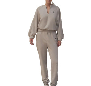 Sweat-shirt à col en V lourd pour femmes, ensemble de survêtement deux pièces, coupe décontractée, manches raglan, jogging pour la production en gros OEM ODM - Product Image 1