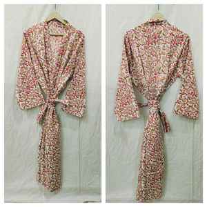 Bata de Lujo Jaipuri con Estampado Floral, Tejido Térmico Suave y Transpirable, Talla Única, Manga Media, con Cordón Ajustable para el Hogar y la Noche - ODM - Product Image 1