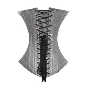 Corset gothique en cuir noir steampunk pour femmes, vente en gros, dernière collection 2025, corset en dentelle, haut de corset, armatures en acier, boutons sur le devant, appliques en plumes - Product Image 6