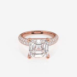 แหวนหมั้นทรงเรขาคณิตประดับเพชรทรง Asscher แบบเพาะเลี้ยงในห้องปฏิบัติการสามชั้น ฝังเพชรแบบ Pave ทอง 14K ชุบแพลตตินั่ม ดีไซน์เรียบหรู รับรองโดย IGI สีเหลืองทอง - Product Image 6
