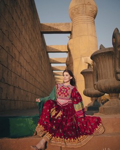 Exquisite Afghan Women Premium Embellished Traditional Chiffon <b>Long</b> Wardrobe Piece Artistic Embroidery for Cultural Programs - Product Image 3