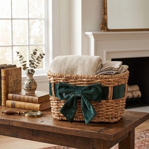Foldable Woven Rope Storage <b>Basket</b> with Bow Handle Eco-Friendly Wedding Decor Candle Organizer <b>Gift</b> Packaging-Viettimecraft - Product Image 3