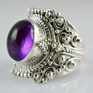 Natural Amethyst Cocktail <b>Ring</b> 925 Sterling <b>Silver</b> Purple Oval Gemstone Handmade <b>Boho</b> Jewelry Bezel Setting - Product Image 3