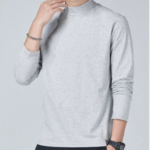 T-shirt à col montant pour homme, en coton, manches longues, uni, ample, blanc, gris, automne, basique, pull, sous-vêtements, t-shirts unisexes - Product Image 3