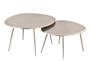 Table d'appoint industrielle en aluminium argenté antique avec placage nickel noir, forme irrégulière, trois pieds, modèle de table basse - Product Image 6