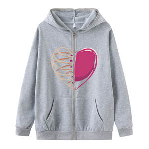 Chaqueta de invierno de gran tamaño para hombre, estampado de corazón, con cremallera completa, forro polar pesado, ropa de calle de alta calidad, cuello con capucha, logotipo frontal - Product Image 5