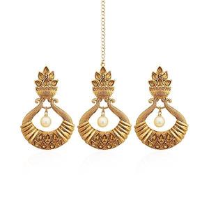 Kriaa Fine Jewelry Sets-Boucles d'oreilles en pierre autrichienne plaqué or avec Maang Tikka 1309526 - Product Image 1