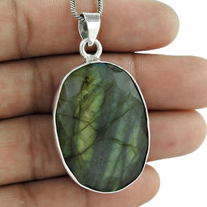 Date Naturel Bleu Labradorite Gemme 925 Argent Sterling Forme Ovale Pendentif Bijoux Faits À La Main Prix De Gros Fournisseurs En Vrac - Product Image 1