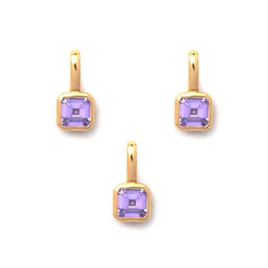 Améthyste Emerald Cut Charms 6mm Octogone Améthyste Or Vermeil Sterling Silver Collet Set Pendentifs Birthstone Solid Silver Charms - Product Image 1