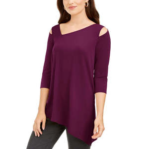 Top da Donna Alfani con Stampa Floreale e Taglio Asimmetrico, Collo Alto con Paillettes, Colore Vino, Taglie Petite, Medium, XL, 3XL per Feste Autunnali - Product Image 1