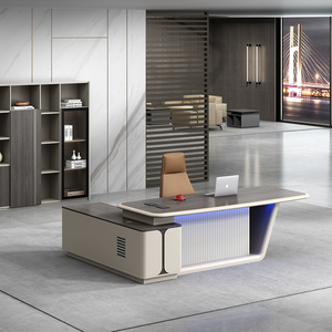 Bureau de direction en MDF brun de luxe, ensemble de meubles de bureau en forme de L, poste de travail modulaire moderne, table d'ordinateur - Product Image 4