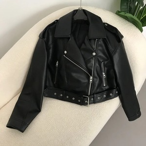 Veste en Faux Cuir Souple avec Imprimé Floral et Broderie pour Femme, Manteau de Moto en Pu, Vêtements d'Extérieur à Fermeture Éclair Punk Noir et Rivet - Product Image 3