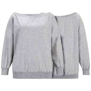 Vente en gros de sweat-shirts à capuche oversize en tricot pour femmes avec logo personnalisé, badge, col asymétrique, taille cintrée, longueur longue, pour l'automne et les trajets quotidiens - Product Image 2