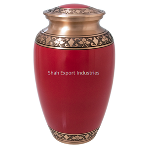 Urne funéraire gravée rouge pour adultes avec bande en or pour cendres humaines Grandes urnes funéraires en aluminium - Product Image 1