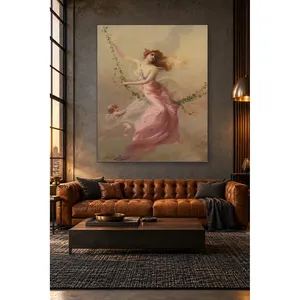 Fida Edouard Bisson Femme en robe rose sur une balançoire Impression sur toile - Product Image 1