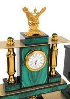 Horloge de bureau en bois de malachite, métal et cristal, plaqué or 24 carats, design minimaliste, trophée de récompense, décoration d'intérieur pour cadeaux de rétablissement