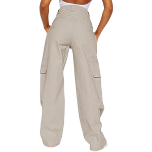 Pantalon cargo ample en coton multi-poches pour femmes Design personnalisé poches latérales pantalon décontracté Streetwear taille haute style - Product Image 2