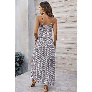 Jane's Women's <b>Spaghetti</b> Strap V-Neck Slit <b>Long</b> Knit Maxi Dress - Casual Summer Sundress with Comfortable Supre Fabric - Product Image 4