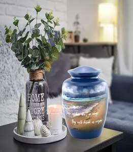 Huellas Urna de cremación para cenizas Urna de playa para adultos pintada a mano Urna de cremación de playa hecha a mano con bolsa de terciopelo - Product Image 6