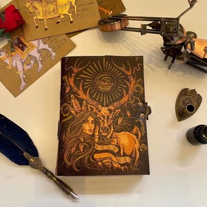 Vintage Deer Leather A5 Journal Spell Book <b>Shadows</b> Customizable Spiral Organizer Thread Sewing Saddle Stitching Packed <b>Box</b> Gift - Product Image 1