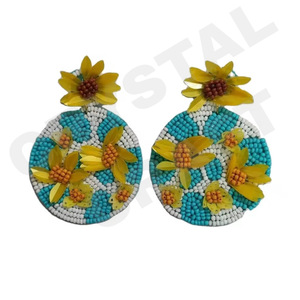 Lemon Yallow Fashion Dangle Earrings <b>Necklace</b> Jewelry Set New Arrival <b>Cross</b>-Border Handmade Glass Seed Beads Gold Trendy - Product Image 5